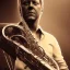 Placeholder: A portrait of a kiefer sutherland playing saxophone, sin city, frank miller, low key lighting, volumetric light, digital art, highly detailed, fine detail, intricate, ornate, complex, octane render, unreal engine, photorealistic