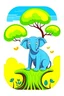 Placeholder: a happy elephant sit on tree illustration