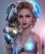 Placeholder: Artist, young madonna, android woman, sweet, blonde, white skin, long eyeliner, purpurin, glossy lips, make-up, color leds lights, cables, short hair, circuits, cyberpunk, latex coat, cyber punk, neon, portrait, studio photo, unreal engine 5, soft color, 16 bit, god lights, ray tracing, RTX, lumen lighting, ultra deatail, volumetric lighting, 3d, finely drawn, hd.