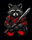 Placeholder: racoon samurai with a katana, into an armor, red black colors,