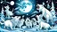 Placeholder: fantasy cartoon illustration: The Arctic animals are bustling with excitement beneath a full moon as they prepare for Christmas.