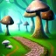 Placeholder: A great big mushroom forest with a stone path going through it.