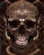 Placeholder: A beautiful highly detailed ornate intricate portrait of a flaming demon skull made of shiny obsidian glass :: reflective, glassy :: subtractive lighting, backlit :: by John William Waterhouse, Greg Rutkowski, HR Giger :: hyperrealistic, hyper detailed, photorealistic :: epic, incredible composition, amazing depth, meticulously composed, 16k resolution concept art :: fantasy magazine cover art