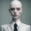 Placeholder: a close up of a person wearing a suit and tie, inspired by James Bolivar Manson, tumblr, neo-dada, elle fanning as an android, white scary skin, symmetrical face and full body, sanja stikovic, hitman, hairless, human-animal hybrid, high quality costume, sascha schneider, alessio albi, pale woman, shot with Sony Alpha a9 Il and Sony FE 200-600mm f/5.6-6.3 G OSS lens, natural light, hyper realistic photograph, ultra detailed -ar 3:2 -q 2 -s 750