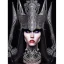 Placeholder: black long hairs lady warrior top with diamonds sun