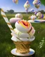 Placeholder: extravagant luxury icecream with extras, on sunny day, bokeh, vibrant color, 8k, RTX, realistic, 3D, Salvador Dali, Alma-Tadema