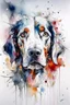 Placeholder: A portrait of a bernadoodle dog by Agnes Cecile by Willem Haenraets, loose watercolour, wet on wet and splattering and dripping techniques, centred, perfect composition, abstraction, surrealism
