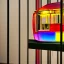 Placeholder: an architectural model of a colorful glass gondola on display in a contemporary art gallery in a bell jar, caustic reflections, frosted glass, glossy from rain, rayonnant style, bokeh, dramatic lighting