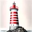 Placeholder: A metallic colored pencil drawing of the red and white striped lighthouse Sletringen Lighthouse in Norway