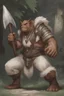 Placeholder: Dnd a young bugbear with WHITE fur and leather armor, tusks