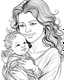 Placeholder: real mother coloring pages, kids coloring pages, white face no black color, full white, kids style, white background, whole body, Sketch style, full body (((((white background))))), only use the outline., cartoon style, line art, coloring book, clean line art, white background, Sketch style