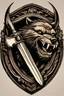 Placeholder: a medieval crest of a wolverine tightly gripping a wand