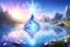 Placeholder: a magic crystal of light and bright over a magic landscape with fairy nature and crystal lake
