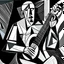 Placeholder: picasso man with guitar cubisme only lines black and white