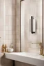 Placeholder: A stunning poster showcasing a wall-mounted automatic soap dispenser in a luxurious bath setting. The soap dispenser is sleek and modern, exuding a sense of elegance and convenience. The dispenser is mounted on a beautifully tiled wall, adding to the luxurious ambiance of the scene. A hand, perfectly manicured, can be seen under the dispenser, capturing the moment as it pours a stream of liquid soap into the palm. The hand is gracefully positioned, emphasizing the fluidity and smoothness of the