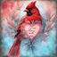 Placeholder: a vibrant digital chalk sketch painting featuring a double exposure image of a beautiful majestic red cardinal, ultra-detailed, within the body of the cardinal is a heart with the words "I AM ALWAYS WITH YOU" in a beautiful script