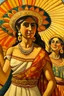 Placeholder: 2 mexican woman painting neoclassism whole body zoom the sun