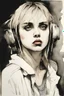 Placeholder: Singer Danish MØ face, watercolor illustration by <John Kenn Mortensen> <Yoji Shinkawa>,