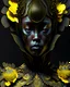 Placeholder: Beautiful vantablack woman and yellow wasp baroque floral headdress humanoid insect portrait close up adorned with floral metallic filigree headress and wearing metallic floral embossed mineral stone ribbed wasp costume armour winged dress organic bio spinal ribbed detail of transculent malachit colour lines ink art extremely detailed hyperrealistic maximálist concept portrait