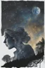 Placeholder: Double exposure of a female person's profile and a utopistic starry night sky, dramatic mood, dark depressive style, highly detailed intricate, surreal, stunning