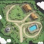 Placeholder: map, large camp ground, top view, comic book, sketch, nature, paths,