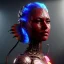 Placeholder: pretty maori cyber woman, cold ambient, latex, cables, purpurin, blood, black, gold, piercings, brown, decorative color feathers, circuits, neon style, a lot of led lights, fog, rain, vibrant color, highly detailed, art stations, concept art, smooth, unreal engine 5, god rays, ray tracing, RTX, lumen lighting, ultra detail, volumetric lighting, 3d, finely drawn, high definition, high resolution.