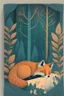 Placeholder: in a cosy vintage style, a fox sleeps in a forest