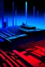 Placeholder: An abstract representation of a corrupted game level, flat design, modern, 4k, epic composition, flat vector art illustration, black, red, and blue, long shot --no text, fonts, letters, words, watermark, gradient