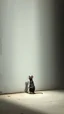 Placeholder: Bosch painting style, nightmare , a very small mouse standing in front of a big white wall side view, a huge shadow of the mouse is very very large covering on the whole wall