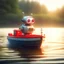 Placeholder: cute blessed chat robot catching a big fish on small steam boat in a big lake, 8k, downlight, soft light, depth of field, photorealism, trending on art station, lotsa detail