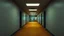 Placeholder: liminal office hallway with worn yellow carpet, repetitive architecture of identical rooms, flickering fluorescent lights, the corridor curves upward impossibly, a glowing vending machine in the distance, silent unsettling atmosphere, backrooms aesthetic, hyper realistic photography, wide angle