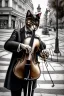 Placeholder: One single mature cat playing violin on the street, Vienna,thoughtful, mourning, model style, hyper realistic, extremely accurate, delicate, extremely detailed, Graphic novel style, wide-angle, open aperture, superfine pencil