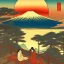 Placeholder: Ukiyo-e Style , mount fuji, sun set