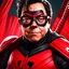 Placeholder: Cartoon of Gustavo Petro in a red and black Ninja suit 8k