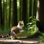 Placeholder: a cat playing small ball in the forest