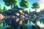 Placeholder: Trees, rocks, epic, sci-fi, Lake, lake reflections