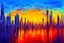 Placeholder: Cyberpunk City, sunset, trees, sci-fi, impressionism painting