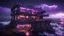 Placeholder: hotel on a cliff overlooking the stormy seas that serves as a safehouse during a zombie apocalypse, nighttime, storms, purple light in the windows, cyberpunk style, video game scene, hyperrealistic, hyperdetailed, Unreal Engine, 8k resolution, art station, god lights, ray tracing, RTX, lumen lighting, ultra detail, volumetric lighting, 3d