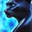 Placeholder: black panther with blue burning eyes,animal realistic, symmetric, 8k, extremly detailed, wet, rain, portrait