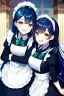 Placeholder: girl, masterpiece, best quality, cinematic lighting, detailed outfit, vibrant colors, perfect eyes, dark blue hair, green eyes, long hair, maid, indoors, light rays, sparkle, laughing,