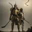 Placeholder: a Midieval knight in metallic gold and grey battle armor, attacking and holding a hockey stick, a highly detailed illustration, background of Inka castle, realistic render, in style of tomasz alen kopera,