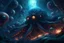 Placeholder: View into an event horizon in space with many enormous strange tentacled whale-like creatures with many huge faceted eyes and mouths, flying around, detailed matte painting, deep colour, fantastical, intricate detail, complementary colours, fantasy concept art, Unreal Engine 5