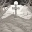 Placeholder: one dirt grave, wood cross, comic book, illustration,
