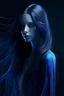 Placeholder: female blue ghost, long hair, beautiful, dark style