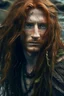 Placeholder: rugged wet pirate nereid male with seaweed in long auburn hair and freckles