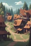 Placeholder: a small village with a few houses in the style of an old point and click adventure game