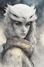 Placeholder: ink wash and watercolor illustration of a whimsical hybrid Snowy Owl girl with highly detailed feathers and facial features in the comic book style of Bill Sienkiewicz and Jean Giraud Moebius, with a fine art aesthetic, highly detailed , 4k UHD cinegraphic quality