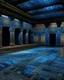 Placeholder: A giant radiant dark blue theatre designed in ancient Roman mosaics