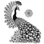 Placeholder: white, A peacock in a regal pose, focusing on its majestic feathers., coloring book, vector, white background, outline, with images neatly contained within the background, just black and white color, full body, no color.