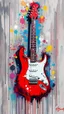 Placeholder: A red electric guitar , graffiti art, splash art, street art, spray paint, oil gouache melting, acrylic, high contrast, colorful polychromatic, ultra detailed, ultra quality, CGSociety, plant based skink,